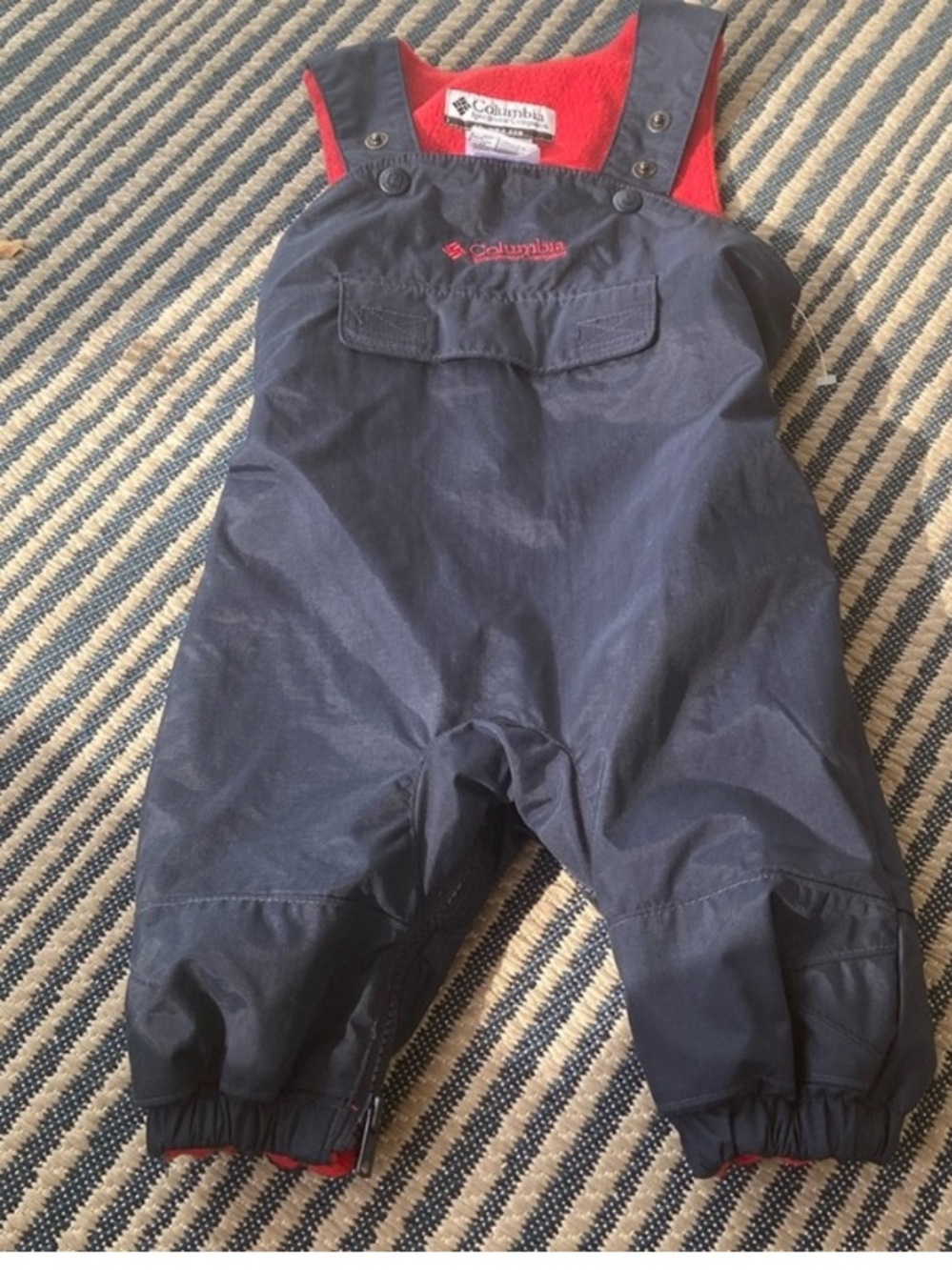 Columbia Kids Navy Blue Overalls with Red Lining 3/6months.
